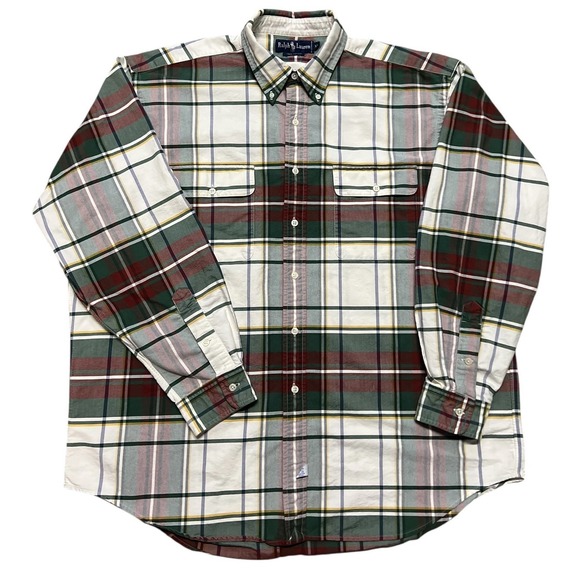 Vintage‎ Polo Ralph Lauren Shirt Mens XL Plaid Double Chest Pockets 100% Cotton - Picture 4 of 9